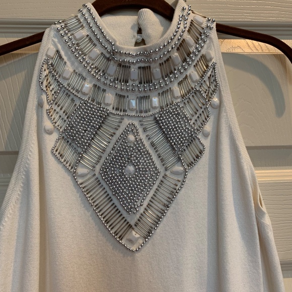 Cache Ivory Embellished Sleeveless Sweater sz L - Picture 2 of 8